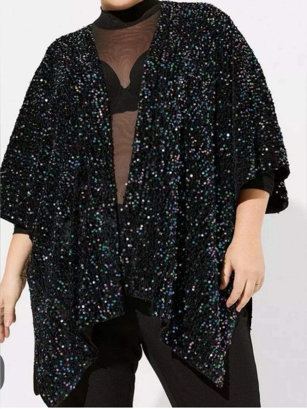 New Torrid Black & Iridescent Sequined Open Ruana/Kimono One Size Beautiful